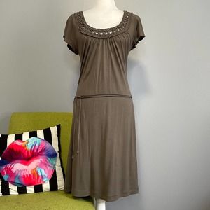 Banana Republic Olive Green Belted Macramé Tunic Dress Small